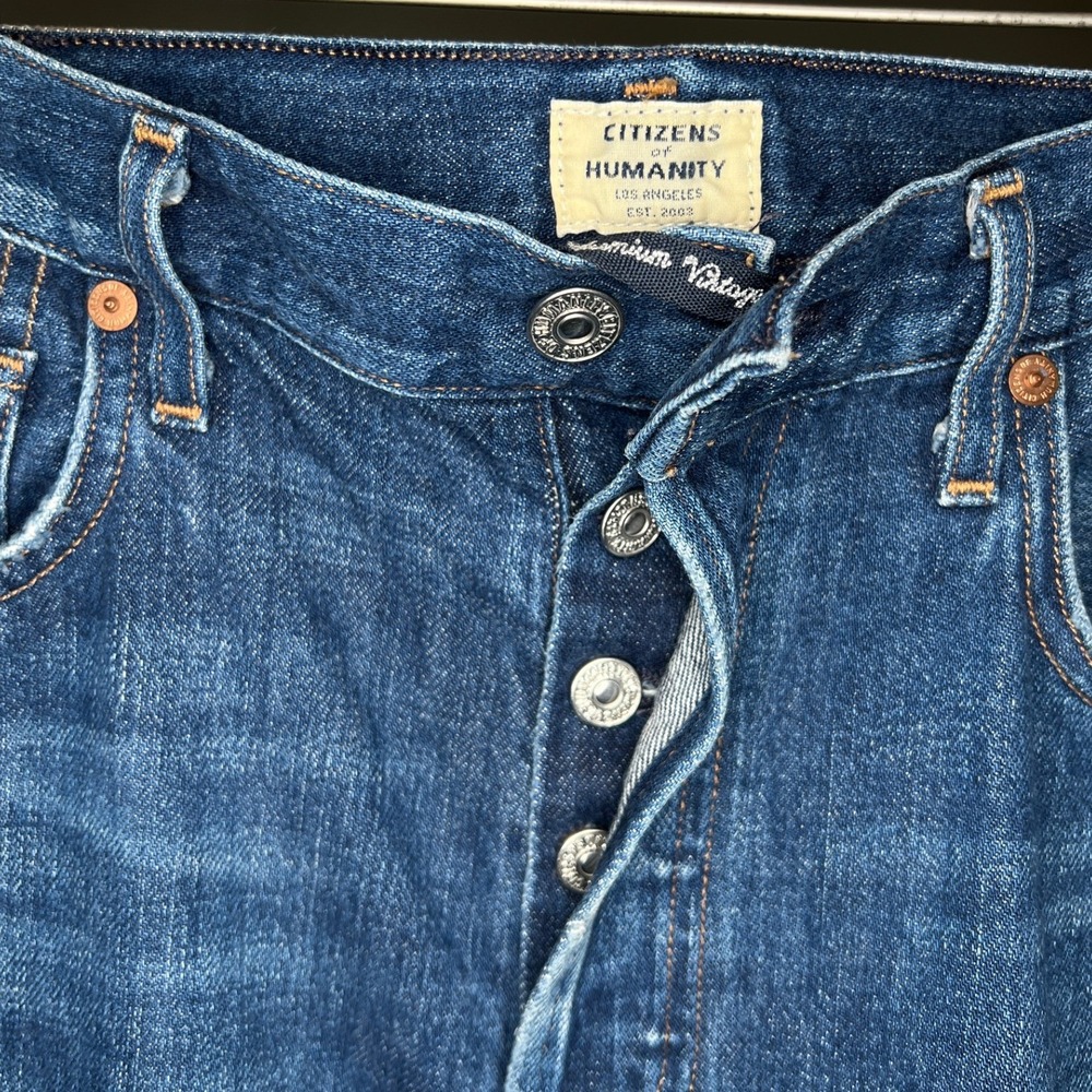 Citizens of Humanity Liya Jeans 30 Blue Denim Distressed High Rise Slim Straight - Picture 3 of 10